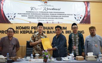 Bawaslu Babel Hadiri Pelaksanaan Rapat Koordinasi Pembahasan Perbaikan dan Penyerahan  Persyaratan Minimal Dukungan Perbaikan Calon Perseorangan DPD RI Dapil Babel